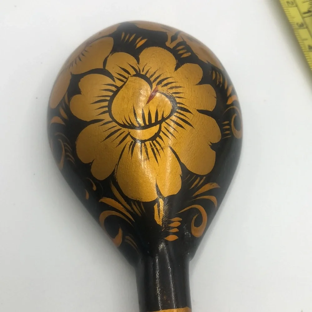 RUSSIAN KHOKHLOMA HAND PAINTED LACQUERED WOODEN 2 SPOONS
